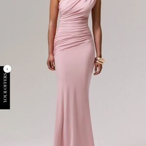Club London MARDI   One-Shoulder Blush Pink Ruched Maxi Dress